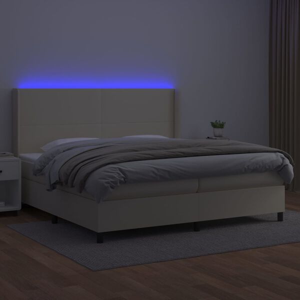 vidaXL Κρεβάτι Boxspring με Στρώμα & LED Κρεμ 200x200 εκ. Συνθ. Δέρμα