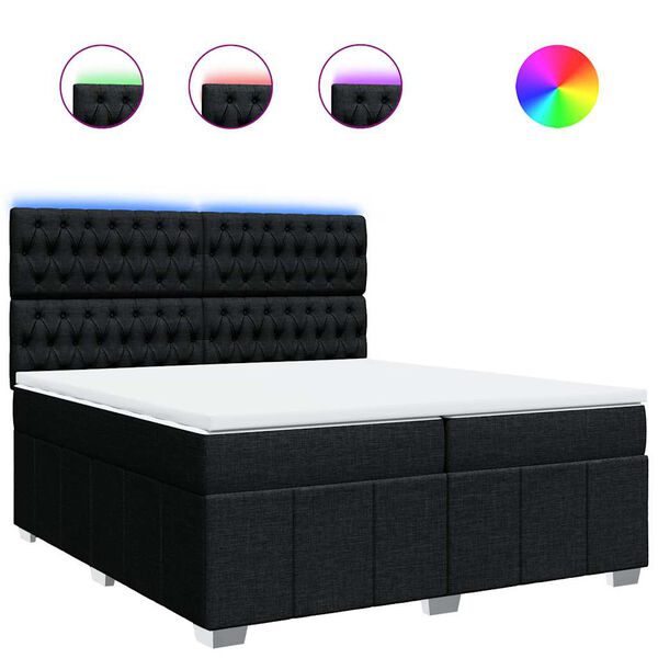 vidaXL Κρεβάτι Boxspring με Στρώμα Μαύρο 200x200 εκ. Υφασμάτινο