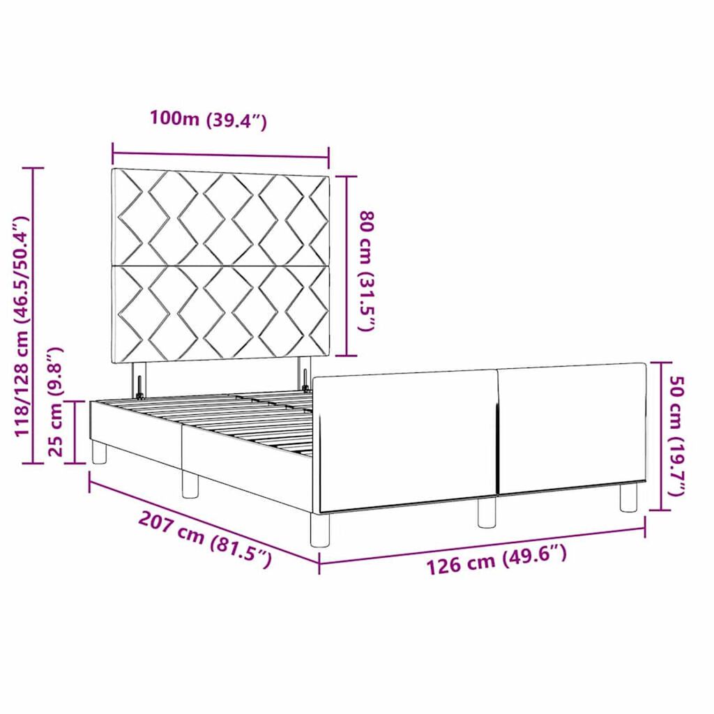 vidaXL Σκελετός Κρεβατιού με κεφαλάρι Κρεμ 120 x 200 cm ύφασμα
