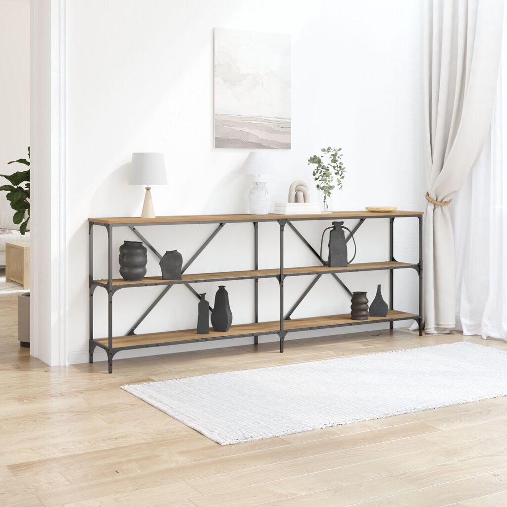 vidaXL Τραπέζι κονσόλας από ξύλο δρυός 200x30x75 εκ. από εξελιγμένο ξύλο και ατσάλι
