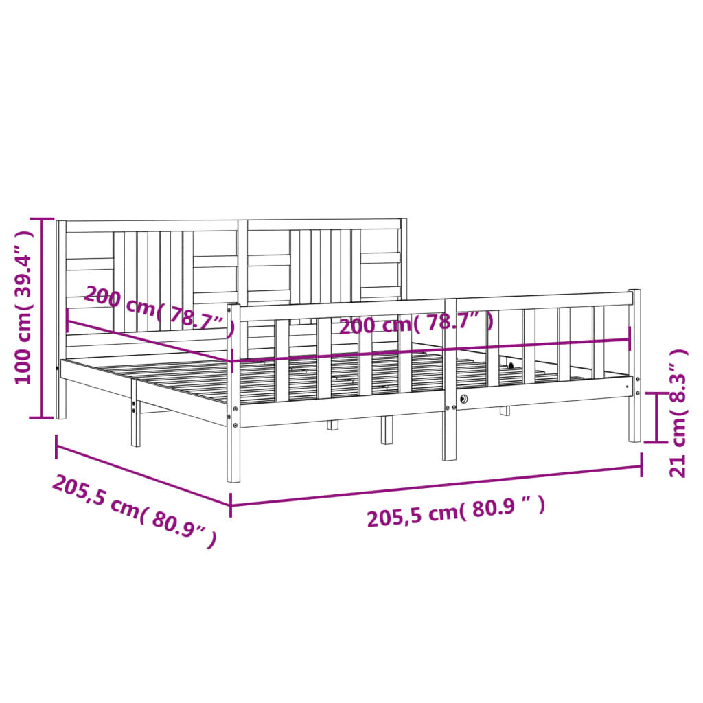 vidaXL Πλαίσιο Κρεβατιού με Κεφαλάρι Γκρι 200x200 εκ. Μασίφ Ξύλο