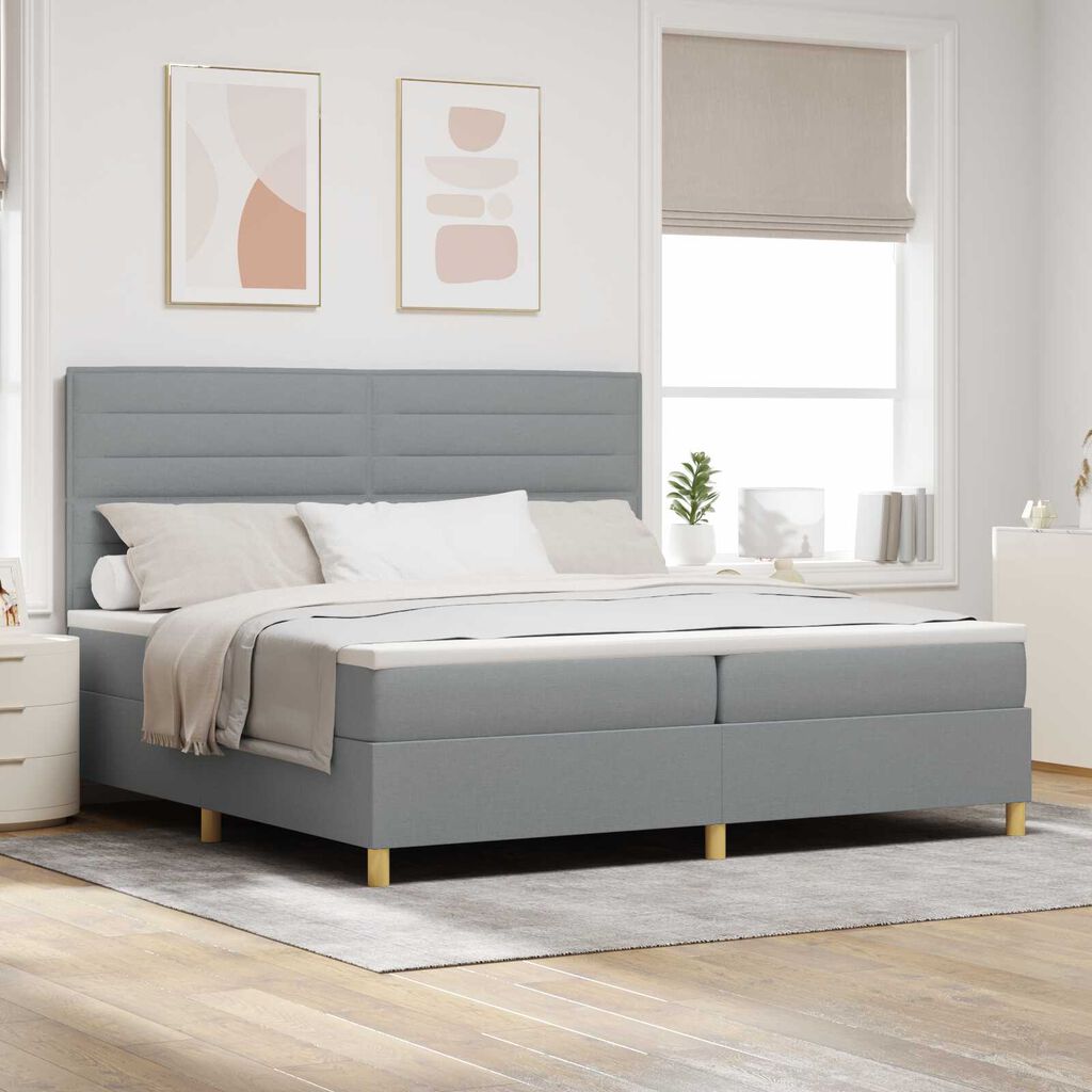 vidaXL Κρεβάτι Box Spring με Στρώμα & LED Φως Γκρι 200x200 εκ Υφασμάτινο
