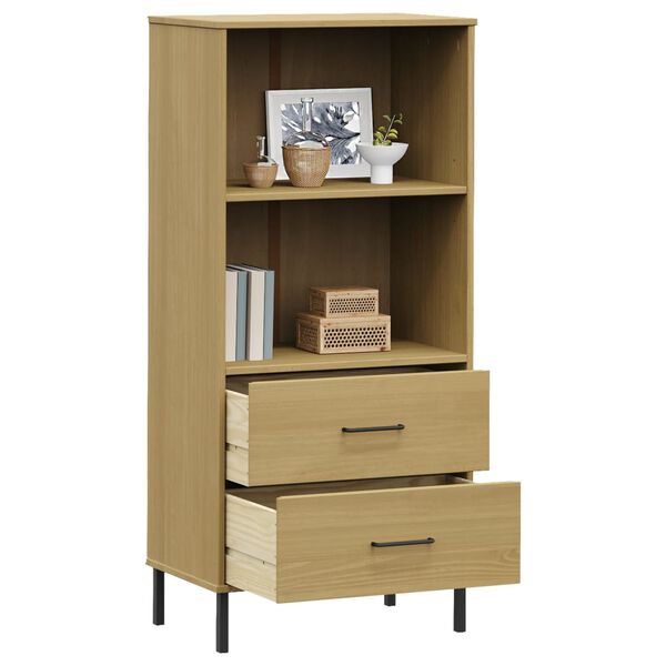 vidaXL Βιβλιοθήκη OSLO με 2 Συρτάρια Καφέ 60x35x128,5 εκ. Μασίφ Ξύλο