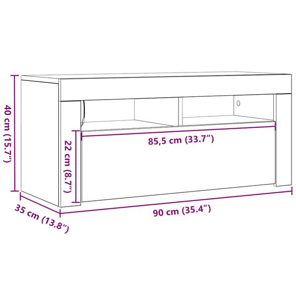 vidaXL Έπιπλο Τηλεόρασης LED Όψη Παλαιού Ξύλου 90x35x40 εκ. Επεξ. Ξύλο