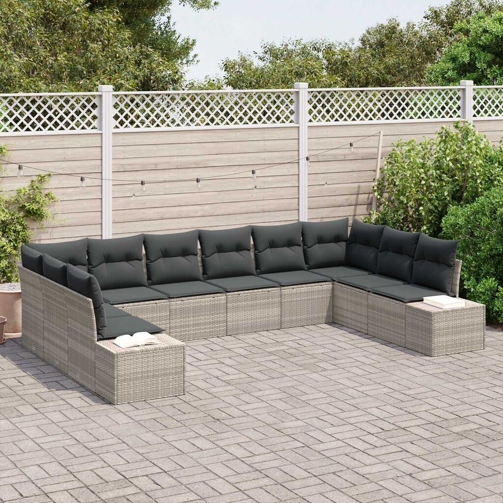 vidaXL Σετ Καναπέ Κήπου με μαξιλάρι 10 pcs Ανοιχτό γκρι Πολυ ράταν