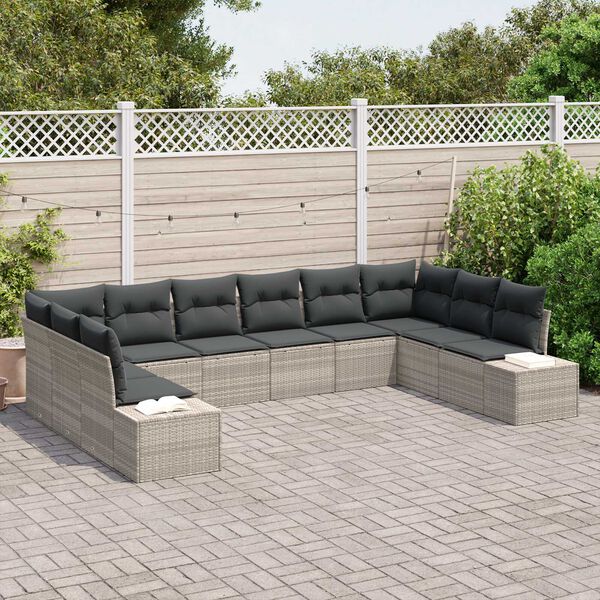 vidaXL Σετ Καναπέ Κήπου με μαξιλάρι 10 pcs Ανοιχτό γκρι Πολυ ράταν