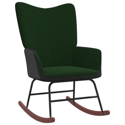 vidaXL Πολυθρόνα Κουνιστή Σκούρο Πράσινο από Βελούδο και PVC με Σκαμπό