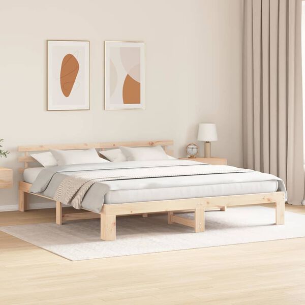 vidaXL Σκελετός Κρεβατιού Καφέ 200 x 200 cm Μασίφ ξύλο πεύκου
