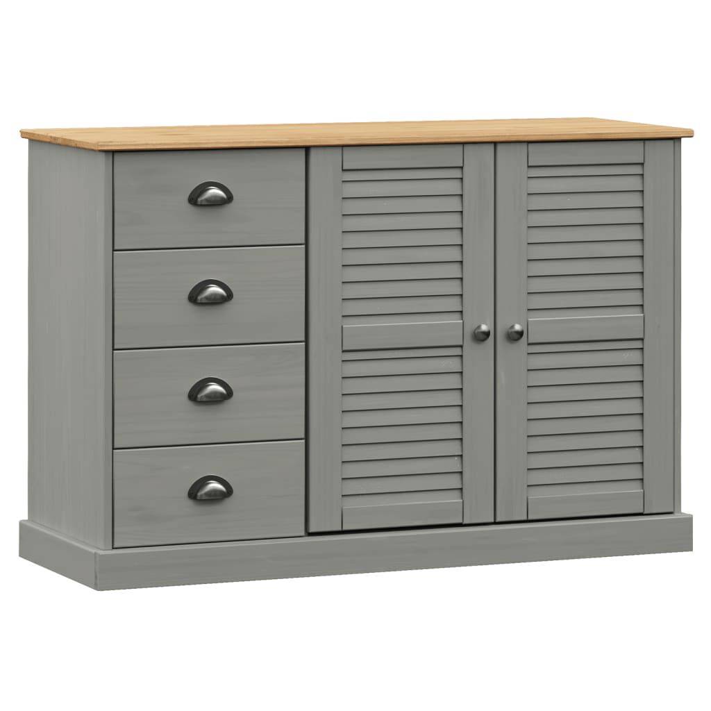 vidaXL Μπουφές με Συρτάρια VIGO Γκρι 113x40x75 εκ. Μασίφ Ξύλο Πεύκο