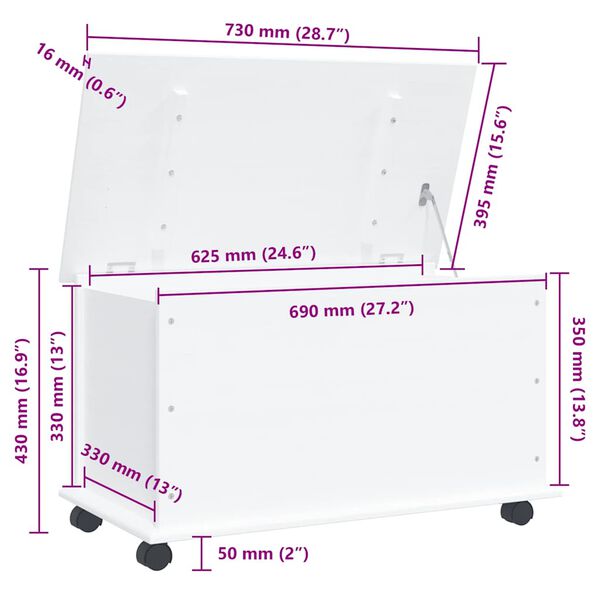 vidaXL Μπαούλο με Ρόδες ALTA Λευκό 73x39,5x43 εκ. Μασίφ Ξύλο Πεύκου