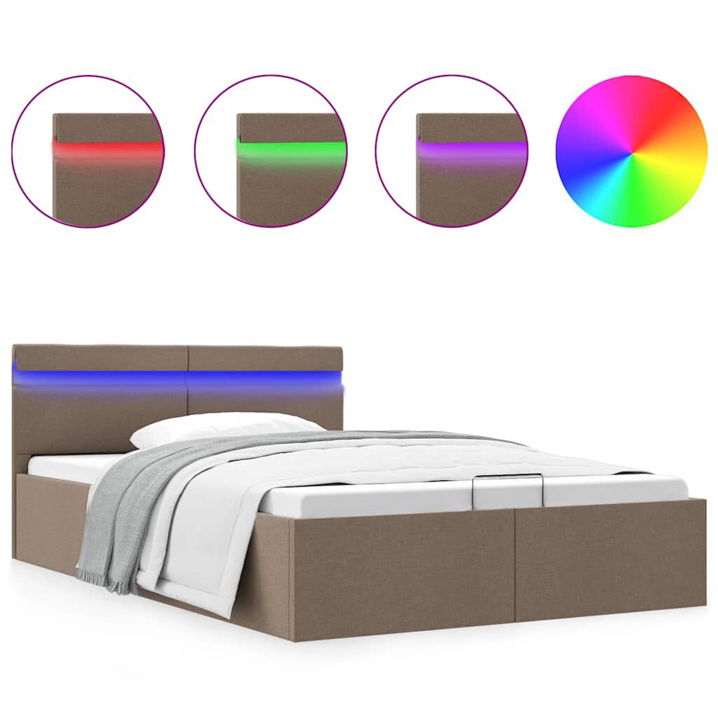 vidaXL Πλαίσιο Κρεβατιού με Αποθ. Χώρο/LED Taupe 140x200 εκ. Ύφασμα