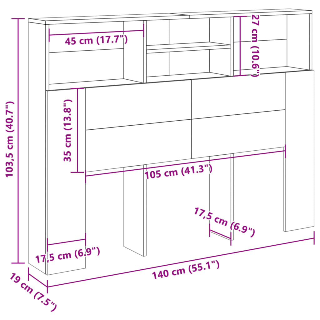 vidaXL Ντουλάπι κεφαλάρι Δρυς τεχνίτης 140x19x103,5 cm