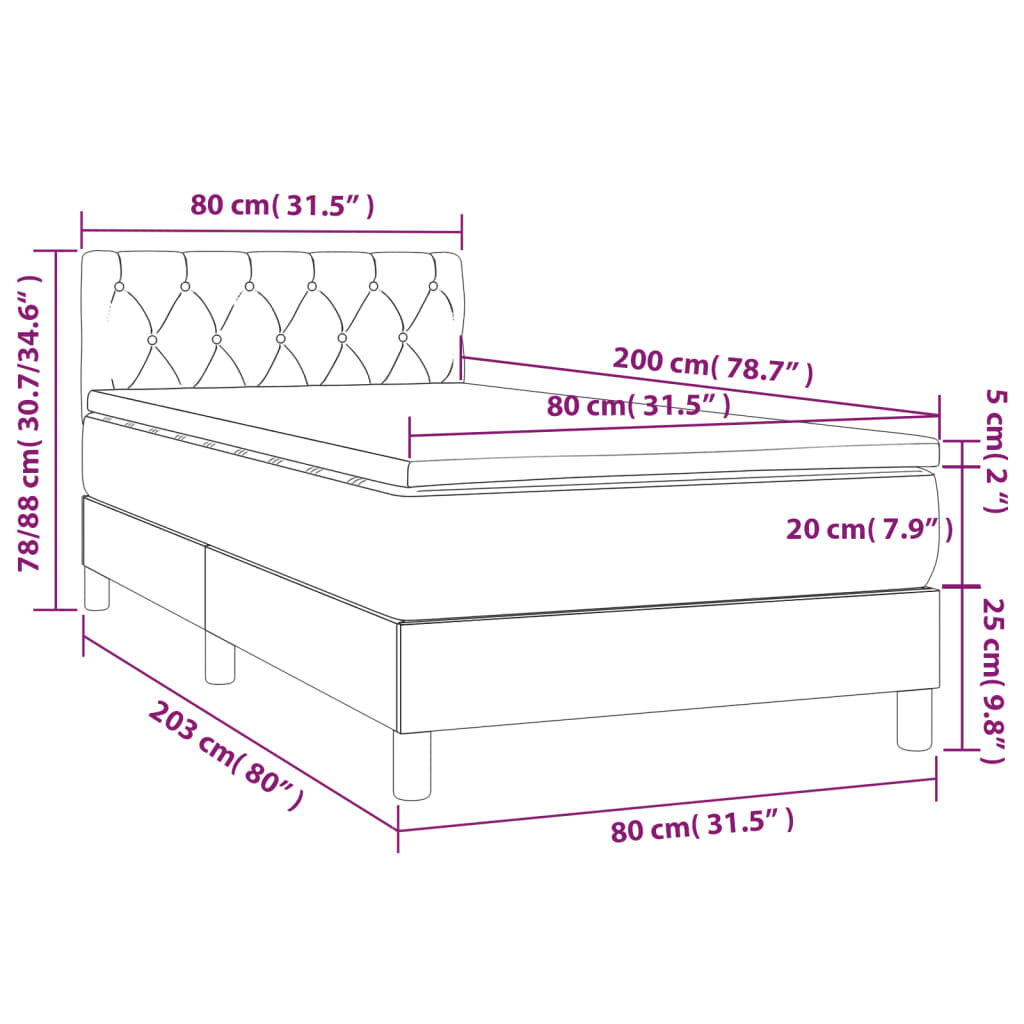 vidaXL Κρεβάτι Boxspring με Στρώμα Ανοιχτό Γκρι 80x200 εκ. Βελούδινο