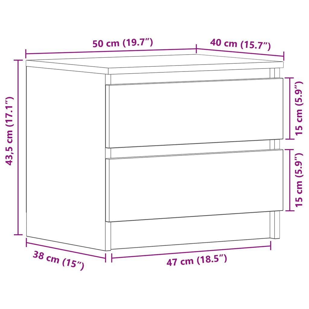 vidaXL Κομοδίνα 2 τμχ Μαύρο Δρυς 50x40x43,5 εκ Επεξεργασμένο ξύλο