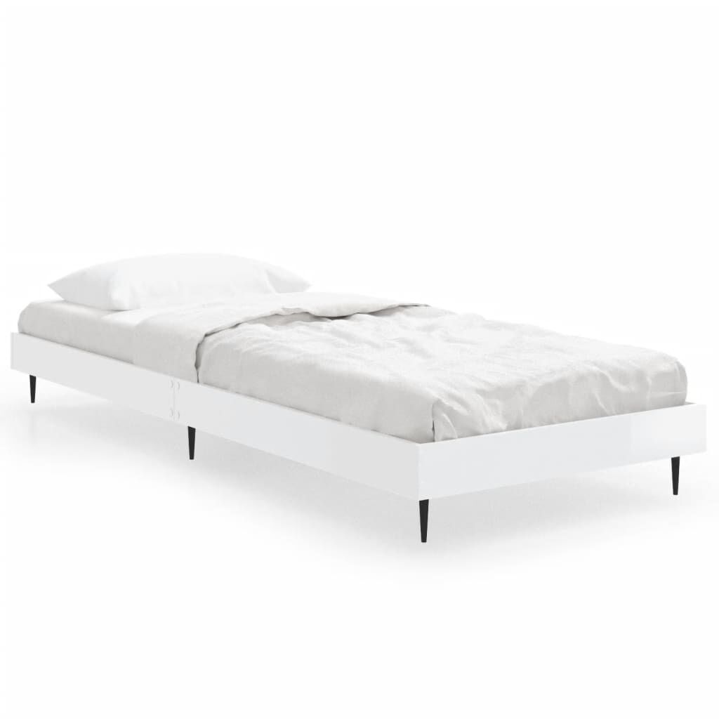 vidaXL Πλαίσιο Κρεβατιού Γυαλιστερό Λευκό 75x190 εκ Επεξεργασμένο Ξύλο