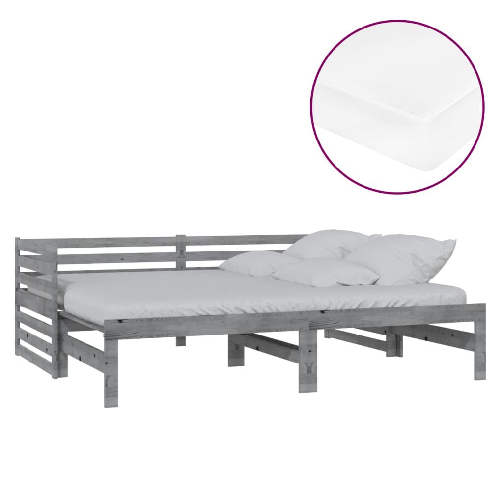 vidaXL Καναπές Κρεβάτι Συρόμενος Γκρι 2x(90x200) εκ. Μασίφ Ξύλο Πεύκου