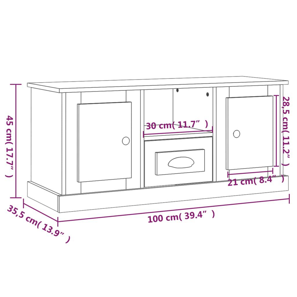 vidaXL Έπιπλο Τηλεόρασης Γυαλ. Λευκό 100x35,5x45εκ. Επεξεργασμένο Ξύλο