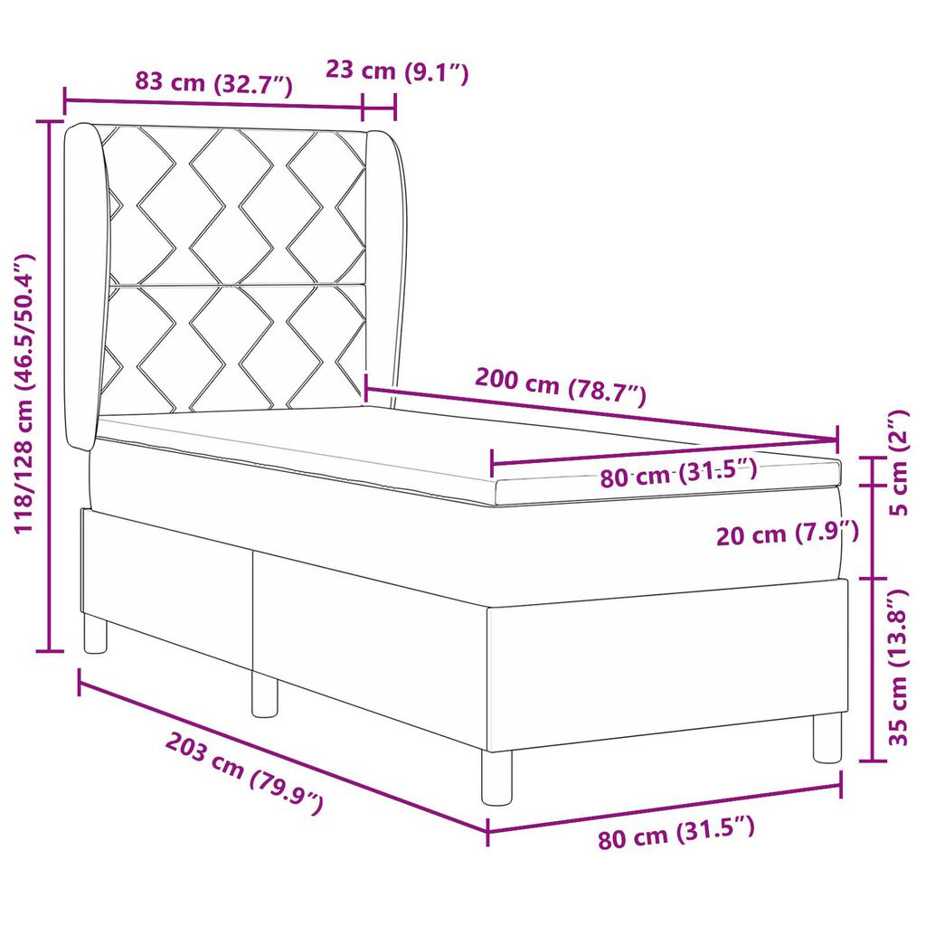 vidaXL Κρεβάτι με ελατήρια με στρώμα Μαύρο 80 x 200 cm Βελούδο