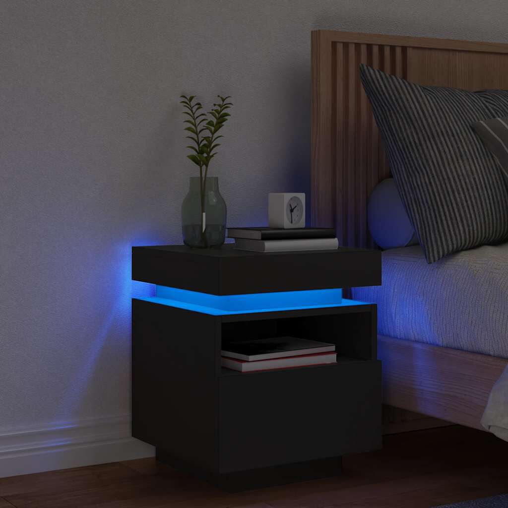 vidaXL Κομοδίνο με Φώτα LED Μαύρο 40 x 39 x 48,5 εκ.