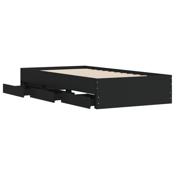vidaXL Πλαίσιο Κρεβατιού με Συρτάρια Μαύρο 90x190 εκ. Επεξ. Ξύλο
