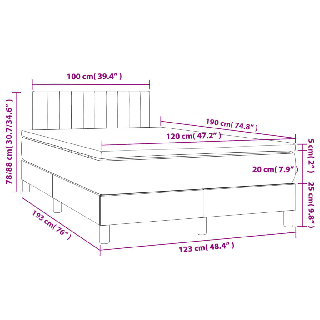 vidaXL Κρεβάτι Boxspring με Στρώμα & LED Σκ.Γκρι 120x190εκ. Υφασμάτινο