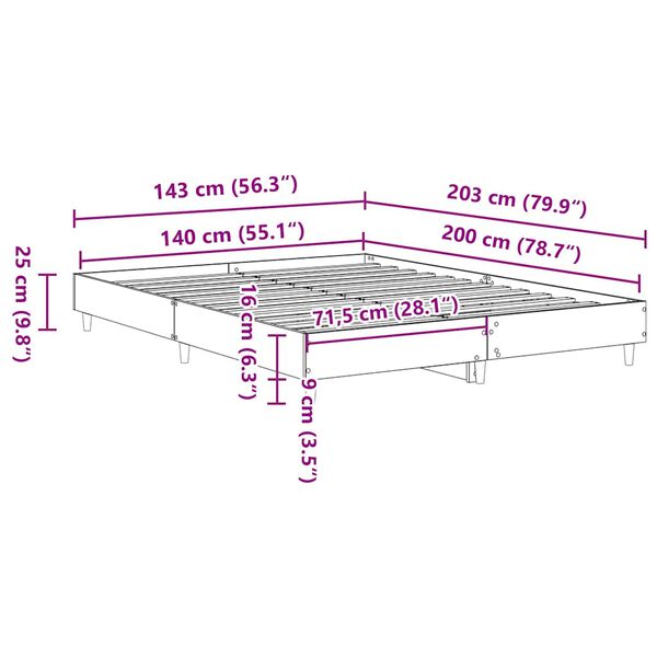 vidaXL Πλαίσιο κρεβατιού χωρίς στρώμα 140x200 εκ. Επεξεργασμένο Ξύλο