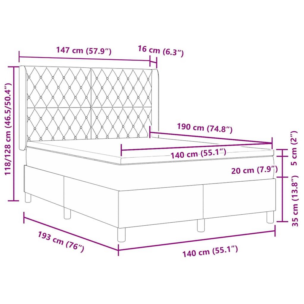 vidaXL Κρεβάτι Box Spring LED με Στρώμα Μπλε 140 x 190 cm Βελούδο