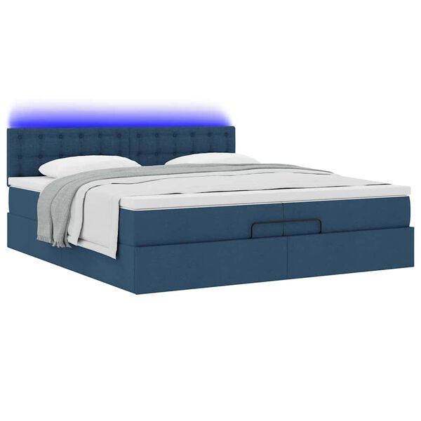 vidaXL Οθωμανικό κρεβάτι με στρώματα & LEDs Μπλε 200x200cm ύφασμα