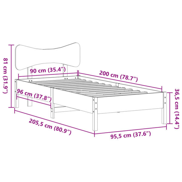 vidaXL Σκελετός Κρεβατιού Χωρίς Στρώμα 90x200 εκ Μασίφ Ξύλο Πεύκου