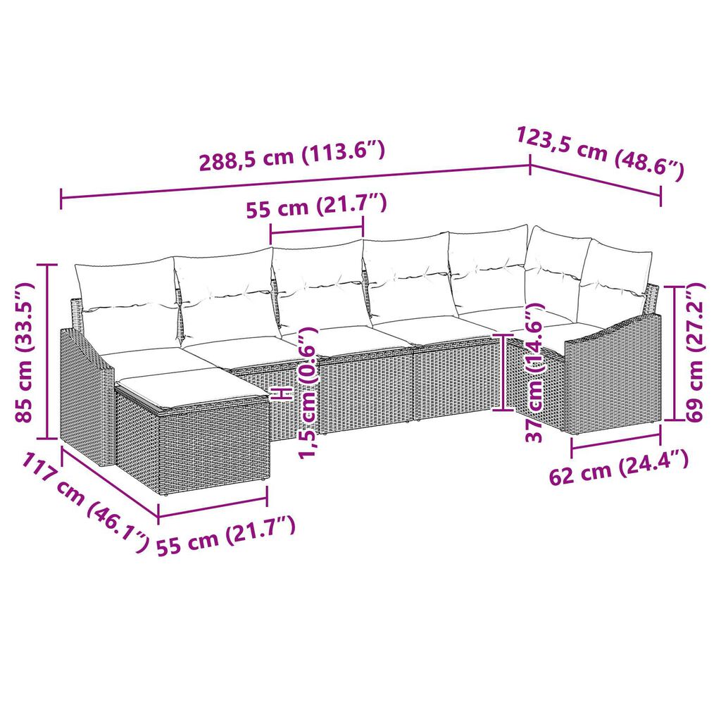 vidaXL Σέτ φαγητού για κήπο με μαξιλάρι 7 pcs Μπεζ και Κρέμα