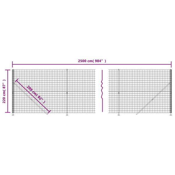 vidaXL Συρματόπλεγμα Περίφραξης Πράσινο 2,2 x 25 μ. με Βάσεις Φλάντζα