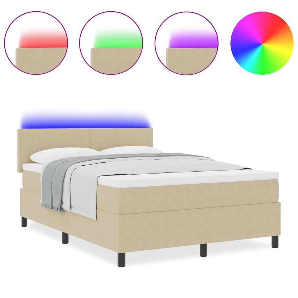 vidaXL Box Spring Bed με Στρώμα & LED Φως Πράσινο Γκρι 140x200 εκ. Ύφασμα Κορντούρας