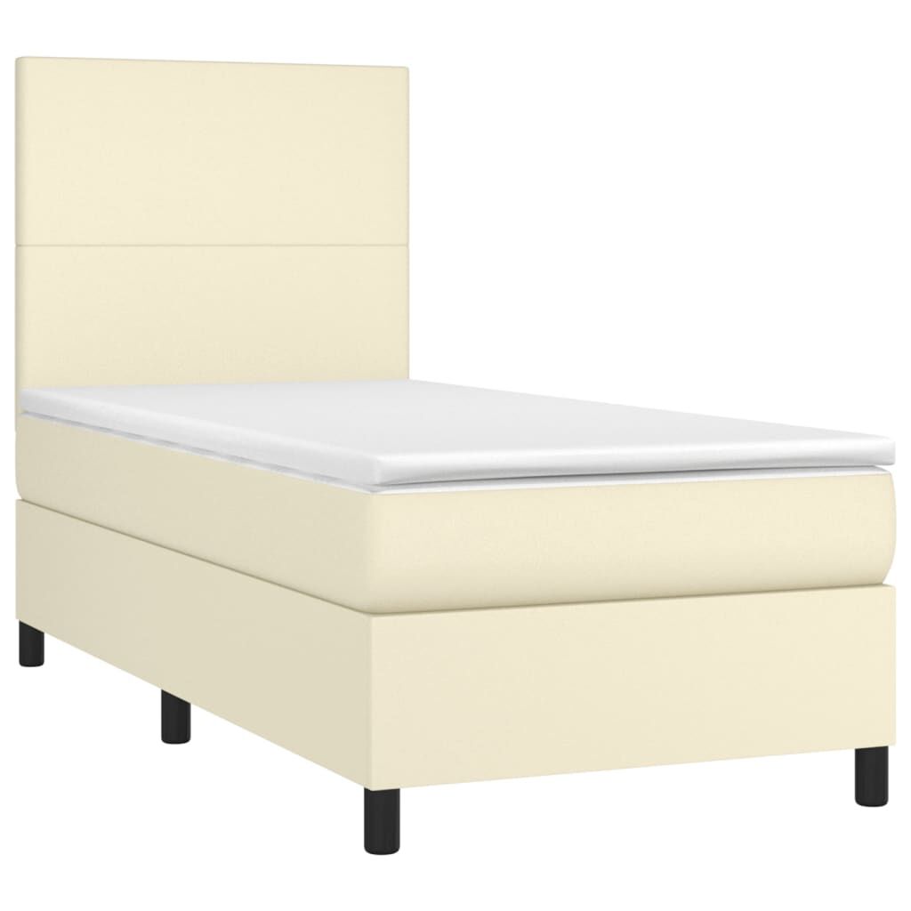 vidaXL Κρεβάτι Boxspring με Στρώμα Κρεμ 90x200 εκ. από Συνθετικό Δέρμα