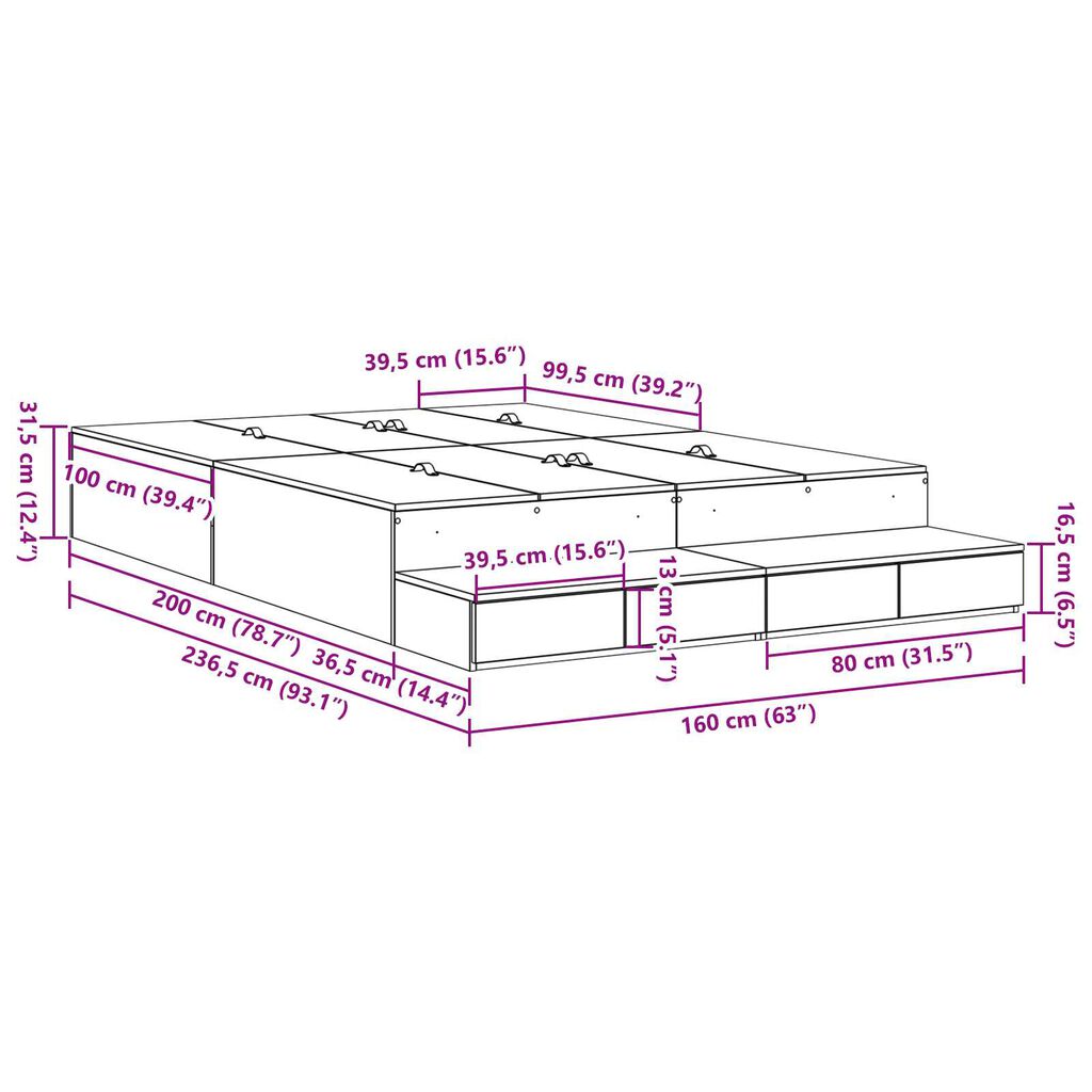 vidaXL Κρεβάτι Αποθήκευσης Σονομά Οξιά 160x200 εκ