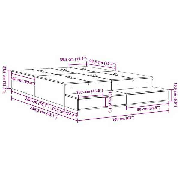 vidaXL Κρεβάτι Αποθήκευσης Σονομά Οξιά 160x200 εκ