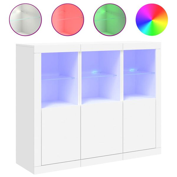 vidaXL Μπουφέδες με Φώτα LED 3 τεμ. Λευκοί από Επεξεργασμένο Ξύλο