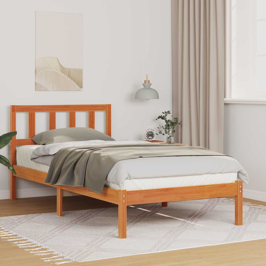vidaXL Σκελετός Κρεβατιού Καφέ κεριού 75 x 190 cm Συμπαγές ξύλο πεύκου