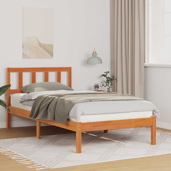 vidaXL Σκελετός Κρεβατιού Καφέ κεριού 75 x 190 cm Συμπαγές ξύλο πεύκου