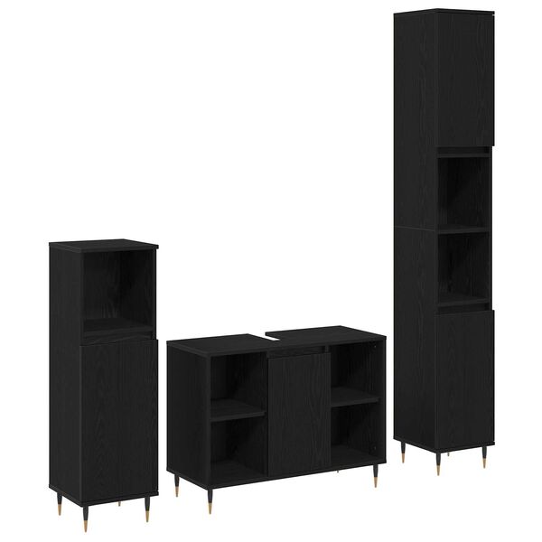 vidaXL Σετ Επίπλων Μπάνιου με ράφι 3 pcs Μαύρη Οξυά 30 x 30 x 180 cm