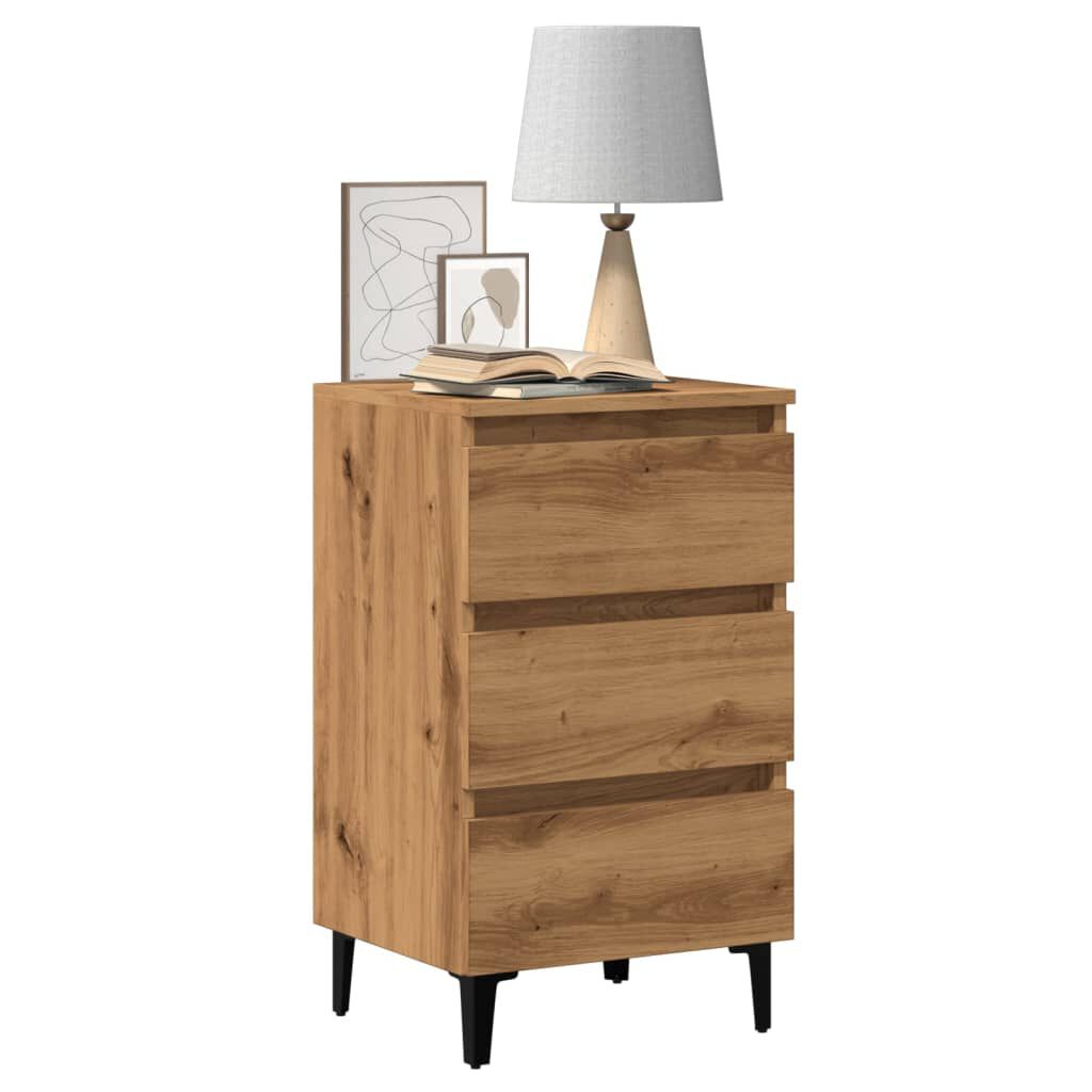 vidaXL Ντουλάπι κρεβατιού με μεταλλικά πόδια Artisan Oak 40x35x69 cm