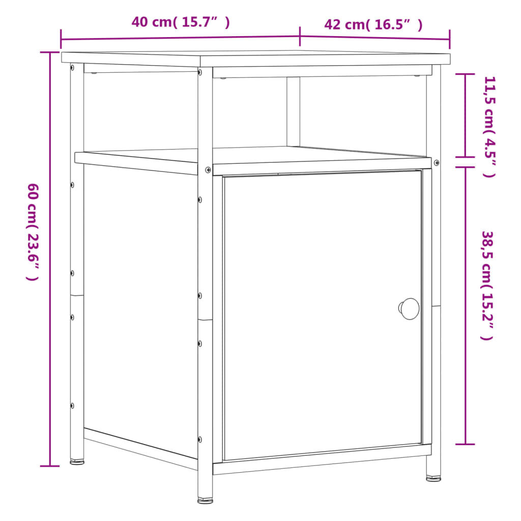 vidaXL Κομοδίνο Καπνιστή Δρυς 40x42x60 εκ. από Επεξεργασμένο Ξύλο