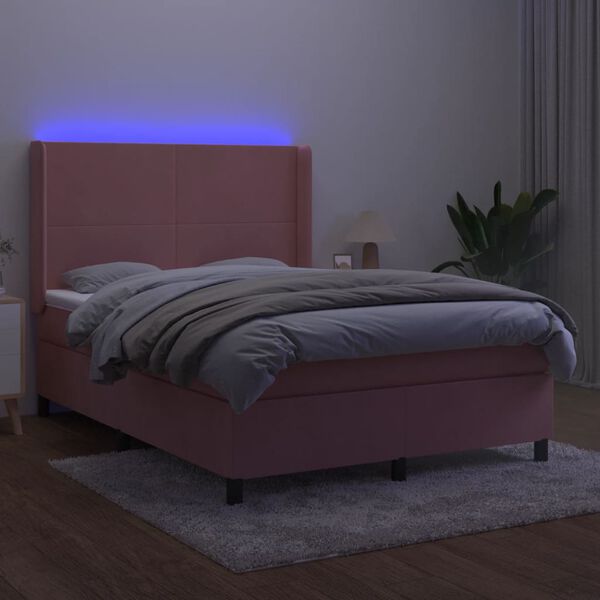 vidaXL &Kappa;&rho;&epsilon;&beta;ά&tau;&iota; Boxspring &mu;&epsilon; &Sigma;&tau;&rho;ώ&mu;&alpha; & LED &Rho;&omicron;&zeta; 140x200 &epsilon;&kappa;. &Beta;&epsilon;&lambda;&omicron;ύ&delta;&iota;&nu;&omicron;
