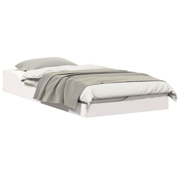 vidaXL Κρεβάτι δαπέδου Λευκό 75 x 190 cm Μασίφ ξύλο πεύκου