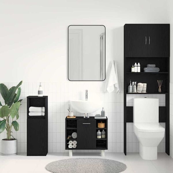 vidaXL Ντουλάπι Μπάνιου Μαύρη Οξυά 60 x 32 x 54 εκ Επεξεργασμένο ξύλο