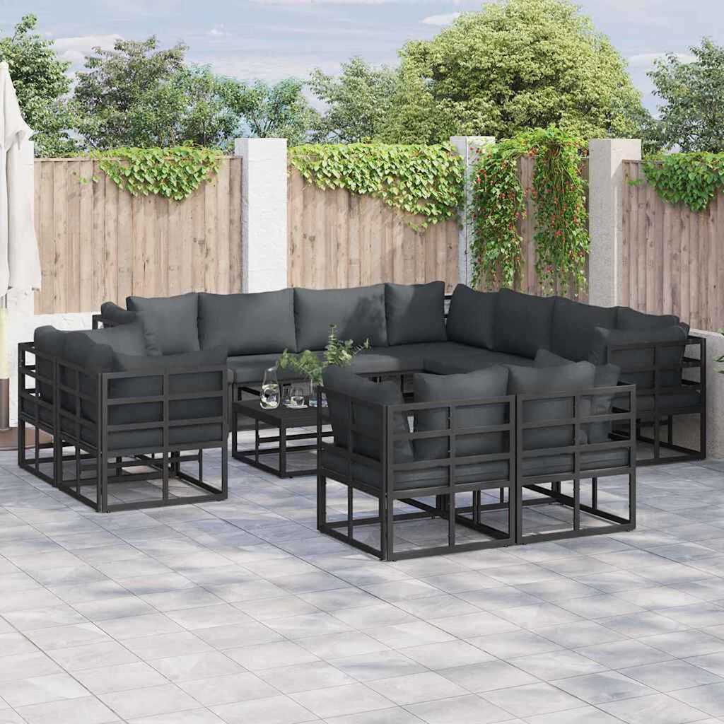 vidaXL Σετ Καναπέ Κήπου με μαξιλάρι 11 pcs Μαύρο Αλουμίνιο