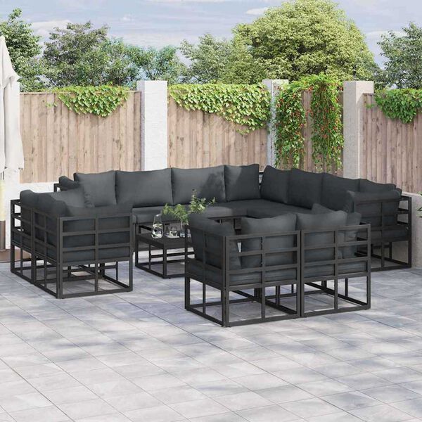 vidaXL Σετ Καναπέ Κήπου με μαξιλάρι 11 pcs Μαύρο Αλουμίνιο