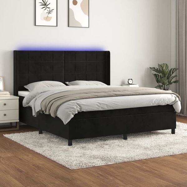 vidaXL &Kappa;&rho;&epsilon;&beta;ά&tau;&iota; Boxspring &mu;&epsilon; &Sigma;&tau;&rho;ώ&mu;&alpha; & LED &Mu;&alpha;ύ&rho;&omicron; 180x200 &epsilon;&kappa;. &Beta;&epsilon;&lambda;&omicron;ύ&delta;&iota;&nu;&omicron;
