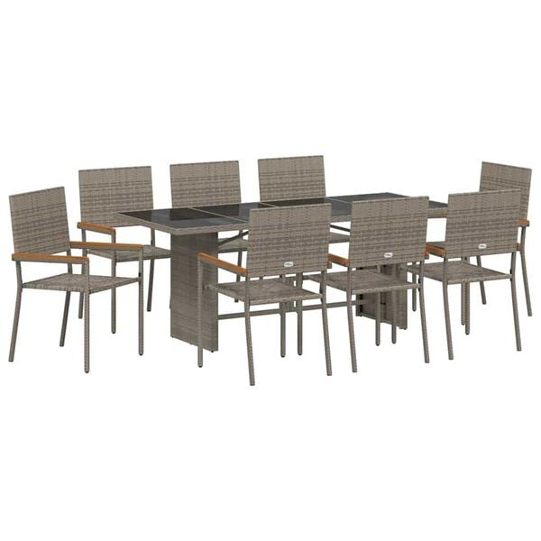 vidaXL Σέτ φαγητού για κήπο 9 pcs Γκρι 190 x 80 x 75 εκ.