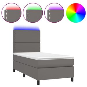 vidaXL Κρεβάτι Boxspring με Στρώμα & LED Γκρι 90x200 εκ. Συνθ. Δέρμα