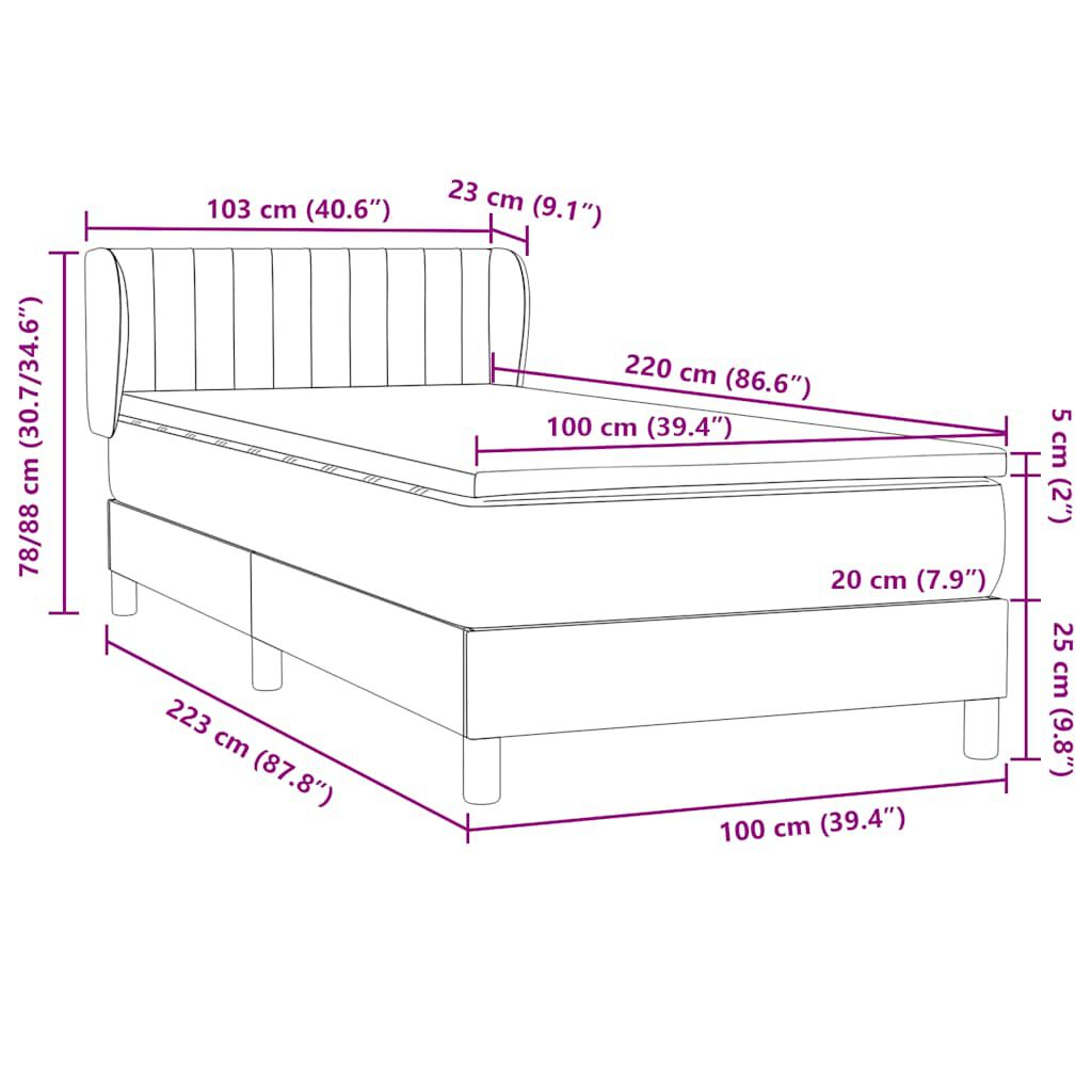 vidaXL Box Spring κρεβάτι με στρώμα ροζ 100x220 cm Βελούδινο